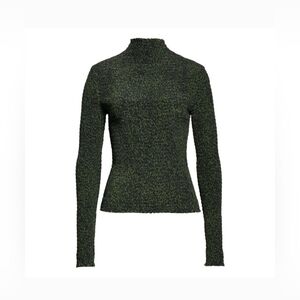 Proenza Schouler White Label Smocked Dot Mock Neck Top in Green & Black Sz 8